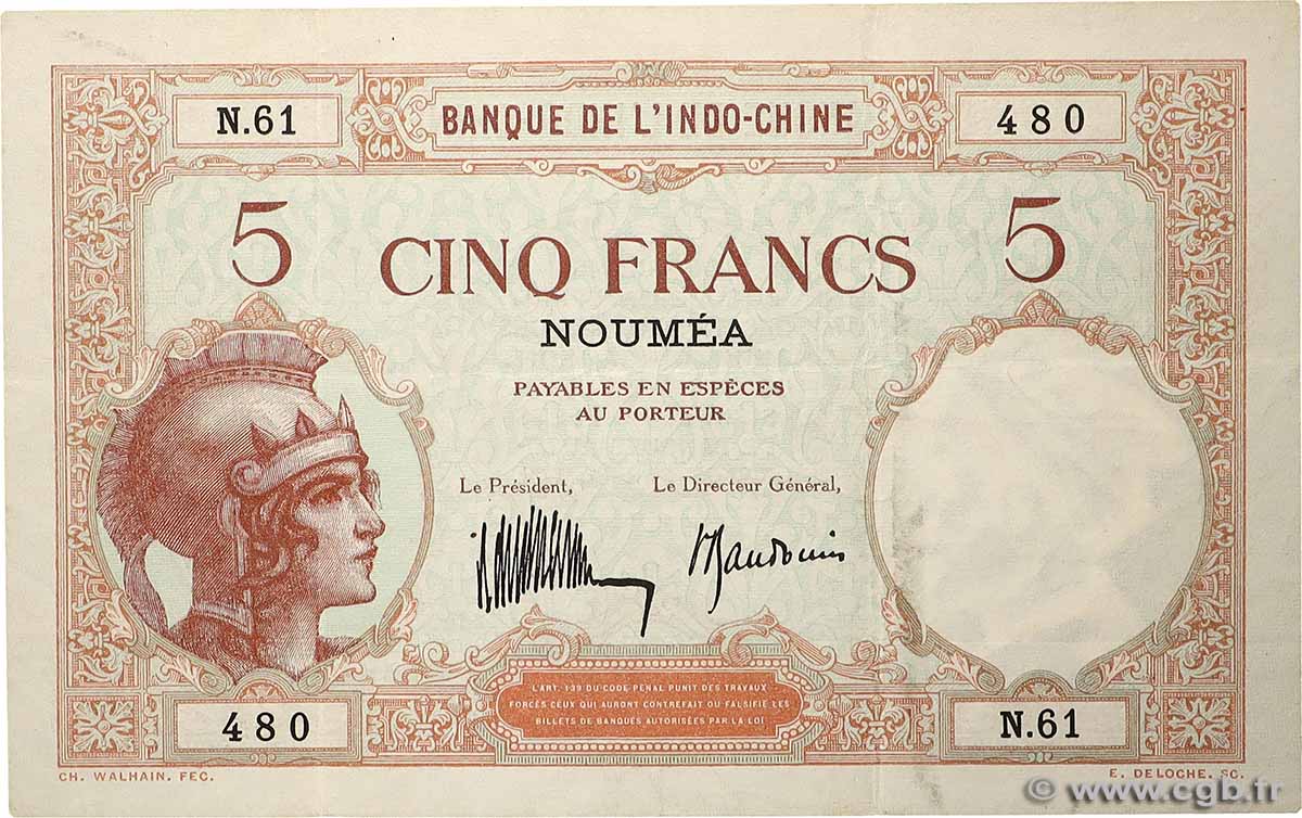 5 Francs NOUVELLE CALÉDONIE  1936 P.36b MBC+