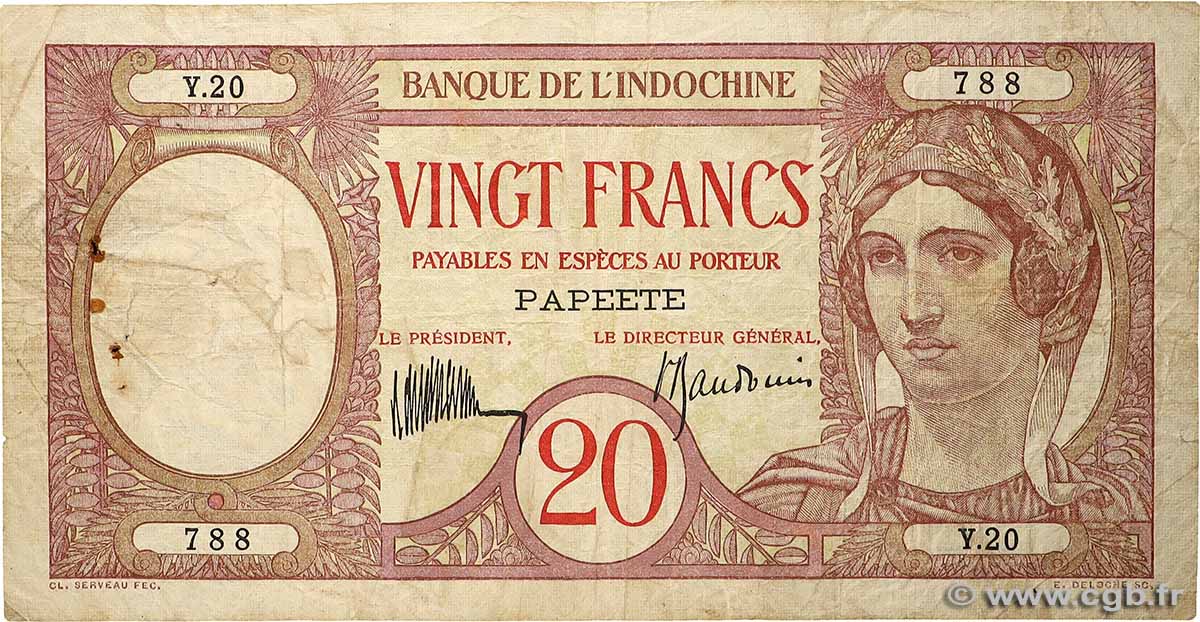 20 Francs TAHITI  1928 P.12b BC