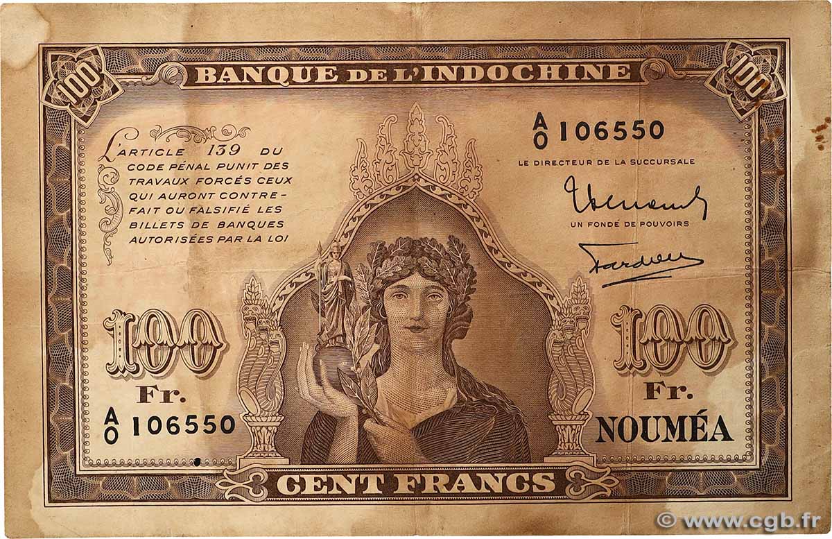 100 Francs NEW CALEDONIA  1942 P.44 F