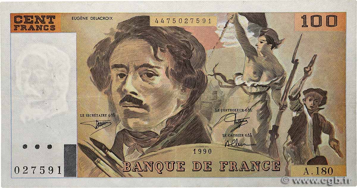 100 Francs DELACROIX imprimé en continu FRANCE  1990 F.69bis.02d VF