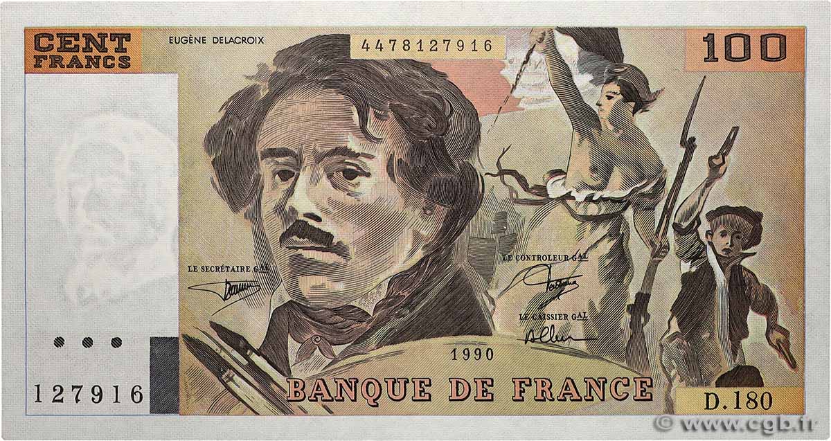 100 Francs DELACROIX imprimé en continu FRANCE  1990 F.69bis.02d AU-