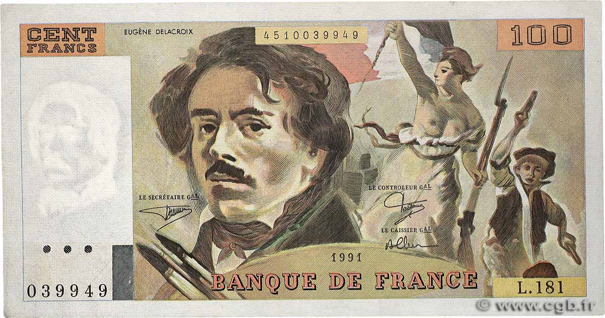 100 Francs DELACROIX imprimé en continu FRANCE  1991 F.69bis.03b1 AU-