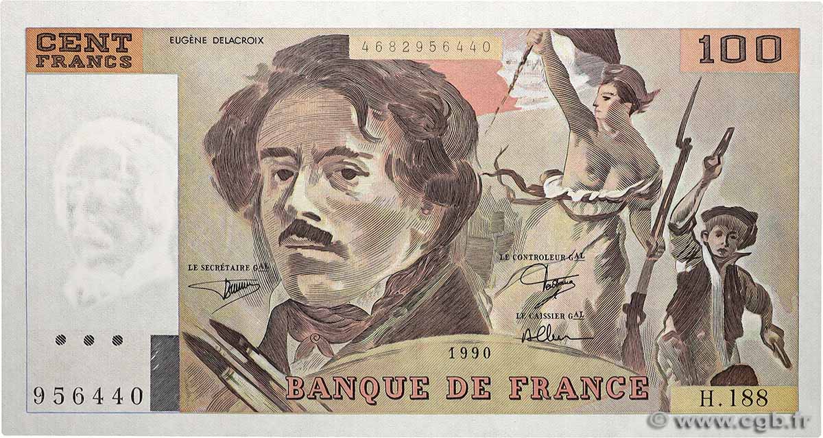 100 Francs DELACROIX imprimé en continu FRANCE  1990 F.69bis.02e1 UNC
