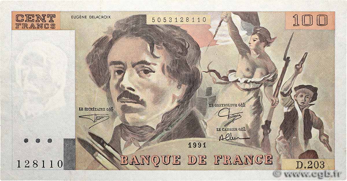100 Francs DELACROIX imprimé en continu FRANCE  1991 F.69bis.03c2 F