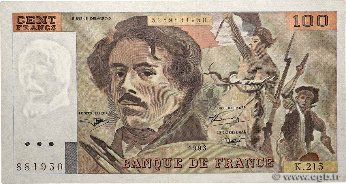 100 Francs DELACROIX imprimé en continu FRANCIA  1993 F.69bis.06b215 SPL