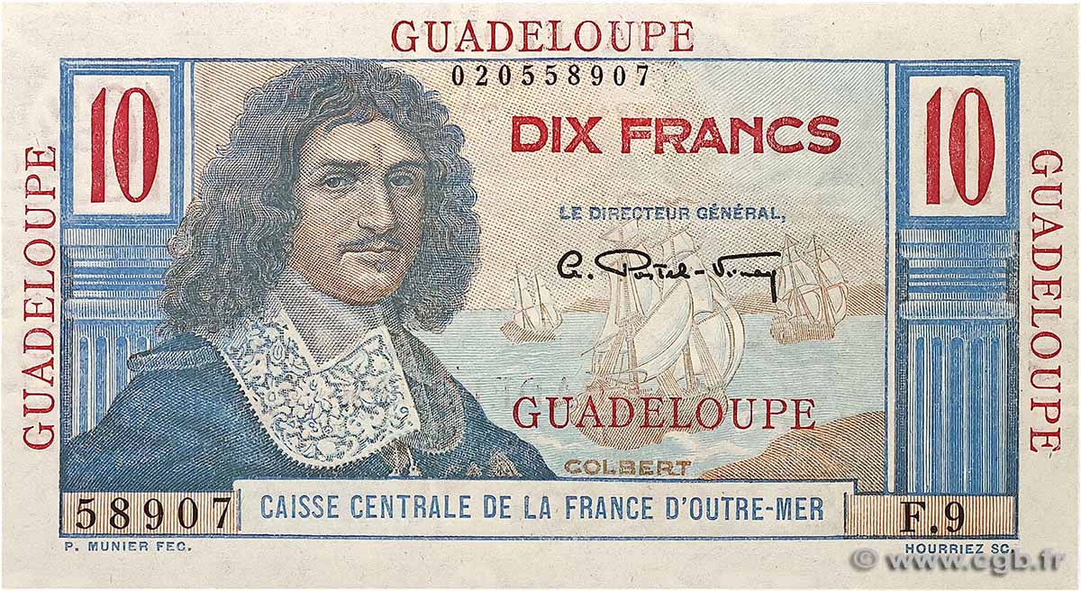 10 Francs Colbert GUADELOUPE  1946 P.32 fST+