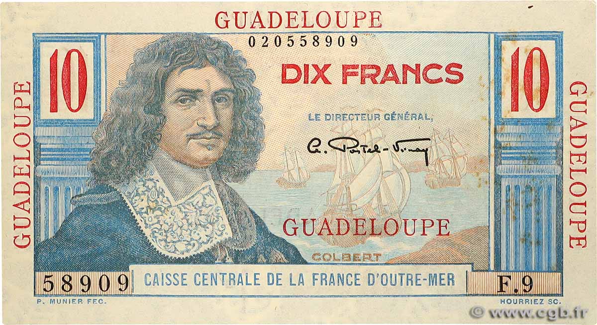 10 Francs Colbert GUADELOUPE  1946 P.32 AU+