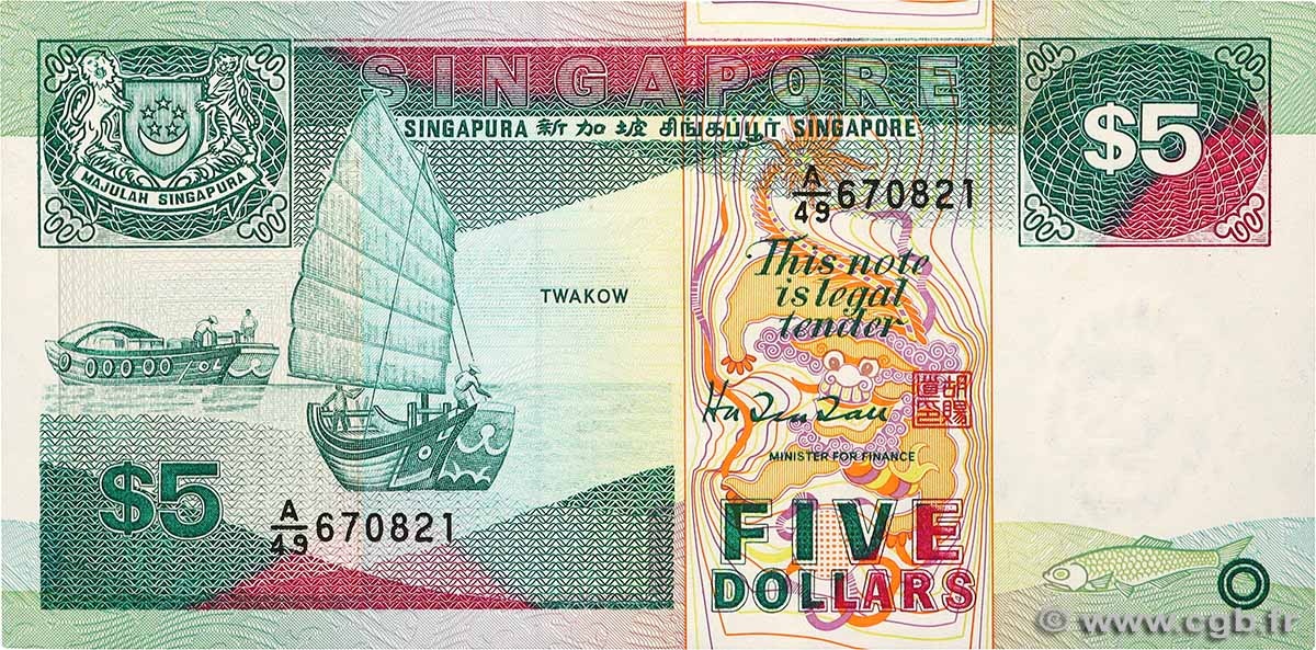 5 Dollars SINGAPUR  1989 P.19 VZ