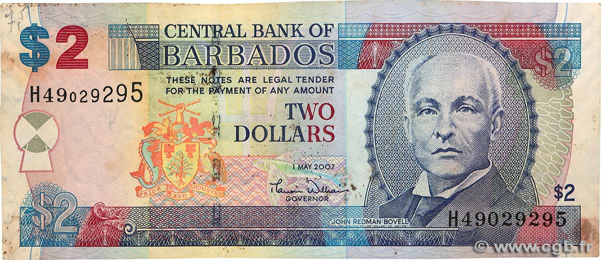 2 Dollars BARBADOS  2007 P.66b SS