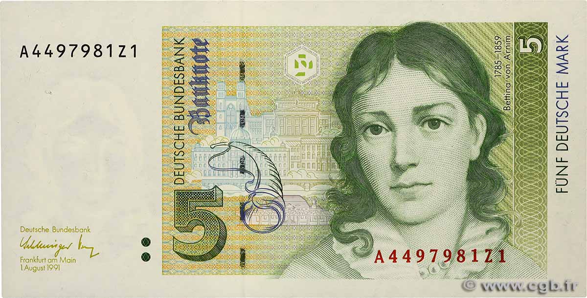 5 Deutsche Mark GERMAN FEDERAL REPUBLIC  1991 P.37 ST
