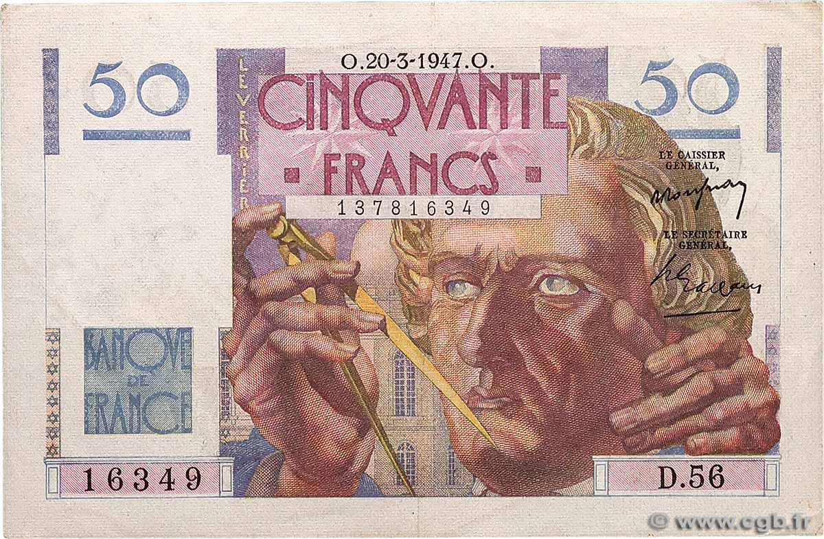 50 Francs LE VERRIER FRANCE  1947 F.20.07 SUP+