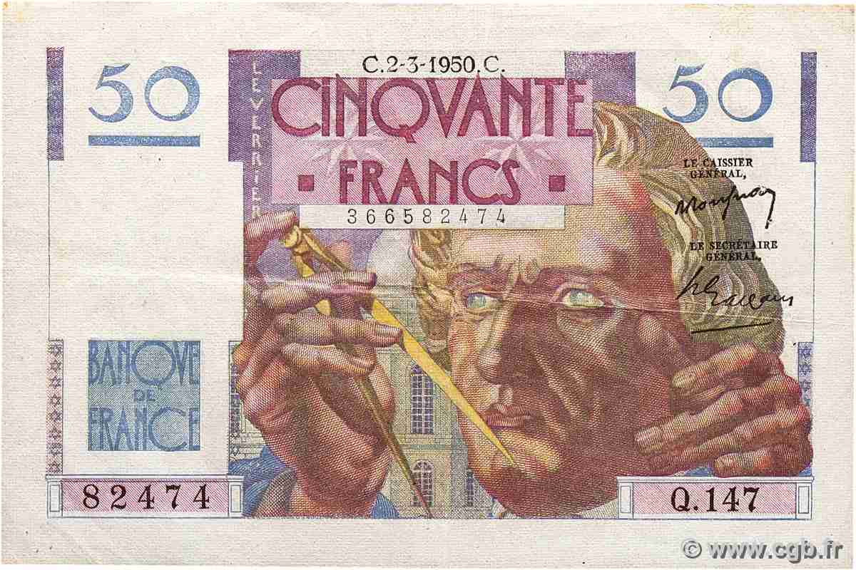 50 Francs LE VERRIER FRANKREICH  1950 F.20.14 fVZ