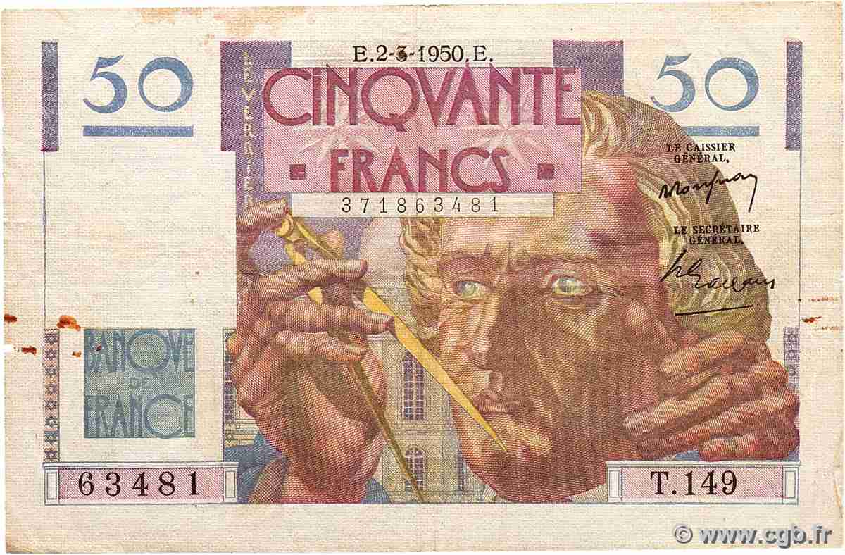 50 Francs LE VERRIER FRANKREICH  1950 F.20.14 fSS