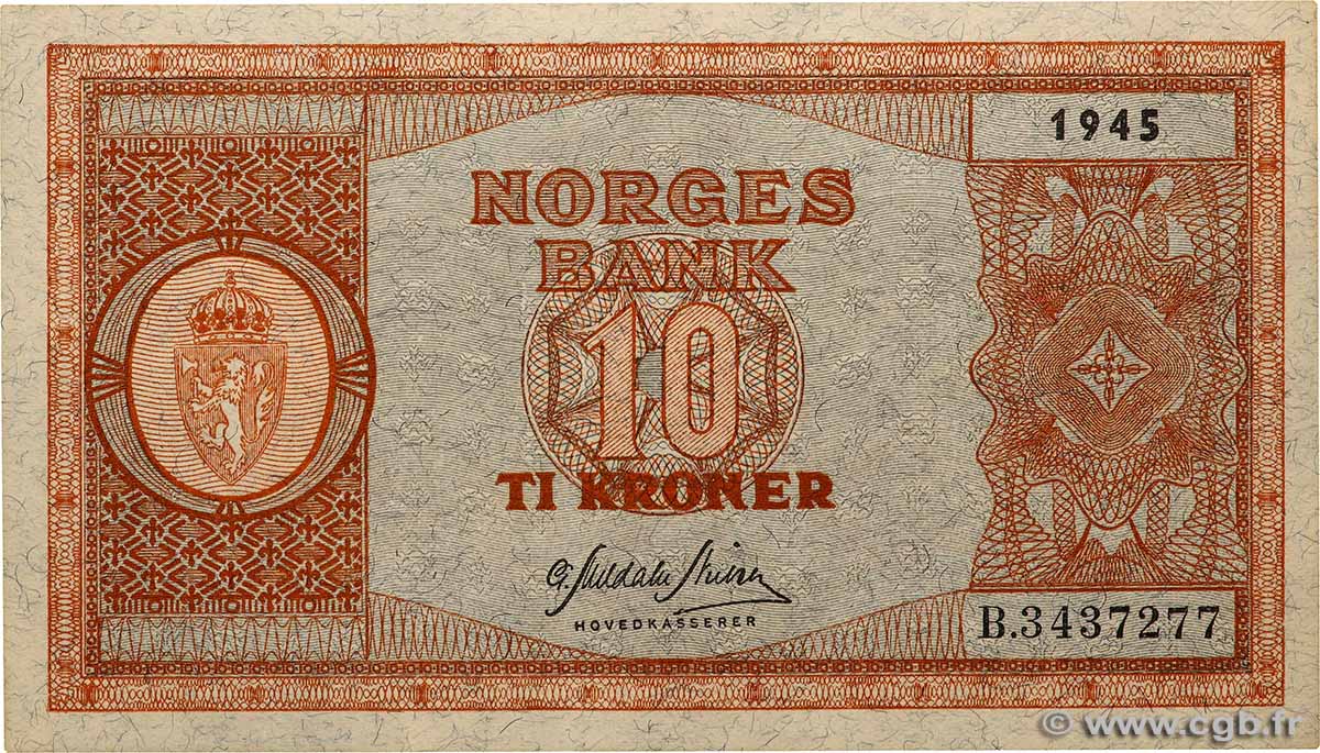 10 Kroner NORVÈGE  1945 P.26a SUP