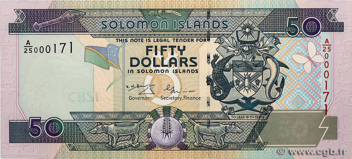 50 Dollars Petit numéro SOLOMON ISLANDS  2001 P.24 UNC