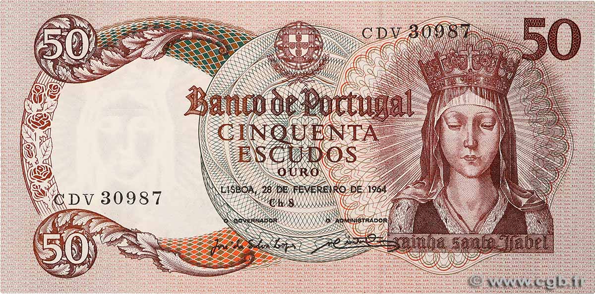50 Escudos PORTUGAL  1964 P.168 ST