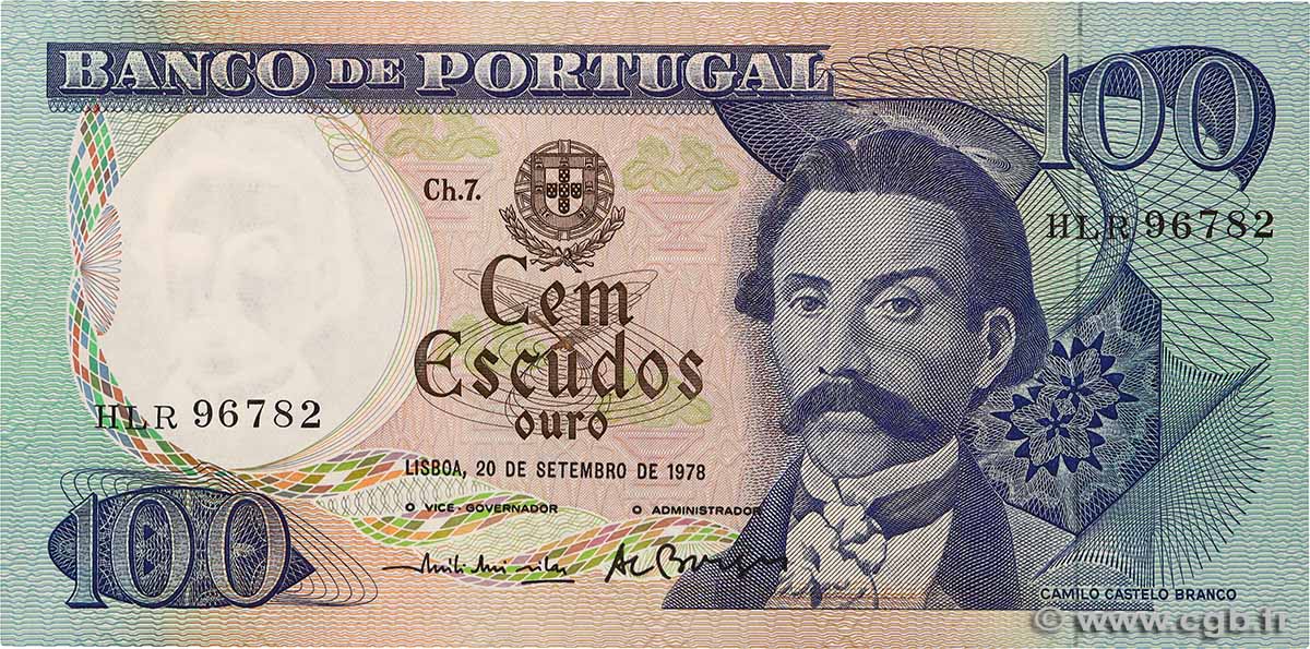 100 Escudos PORTUGAL  1978 P.169b AU