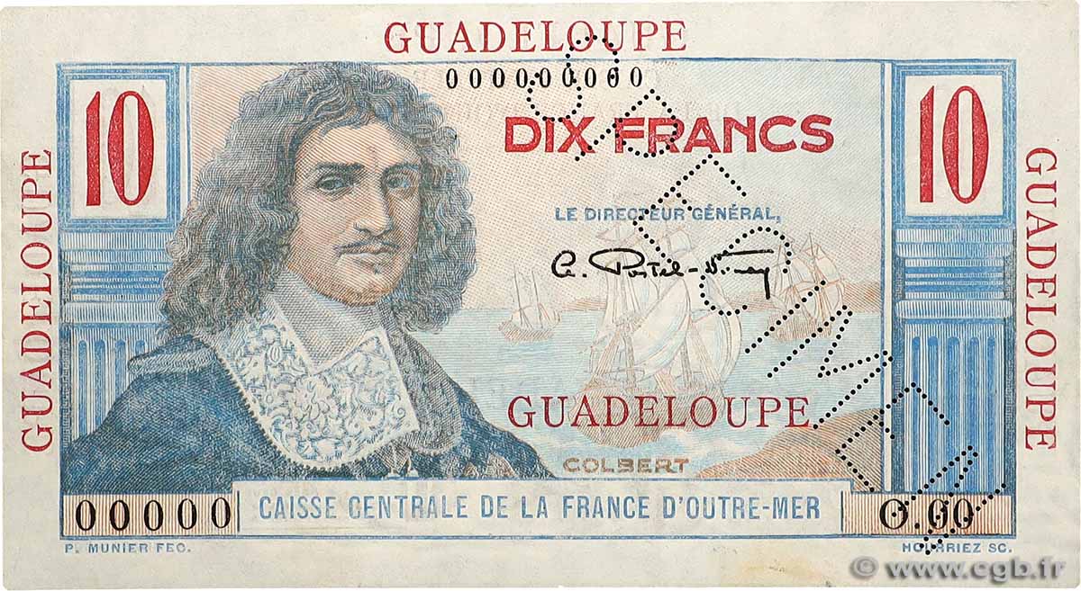 10 Francs Colbert Spécimen GUADELOUPE  1946 P.32s SPL