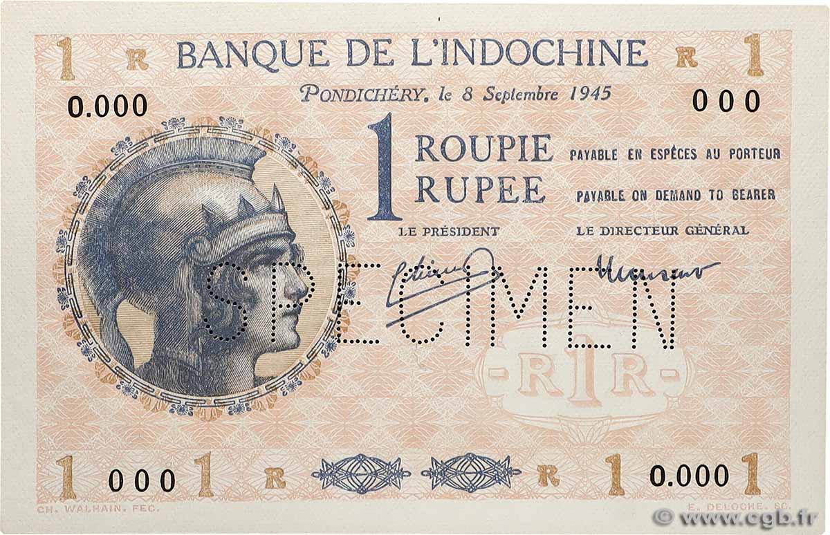 1 Rupee - 1 Roupie Spécimen FRANZÖSISCHE-INDIEN  1945 P.04ds ST