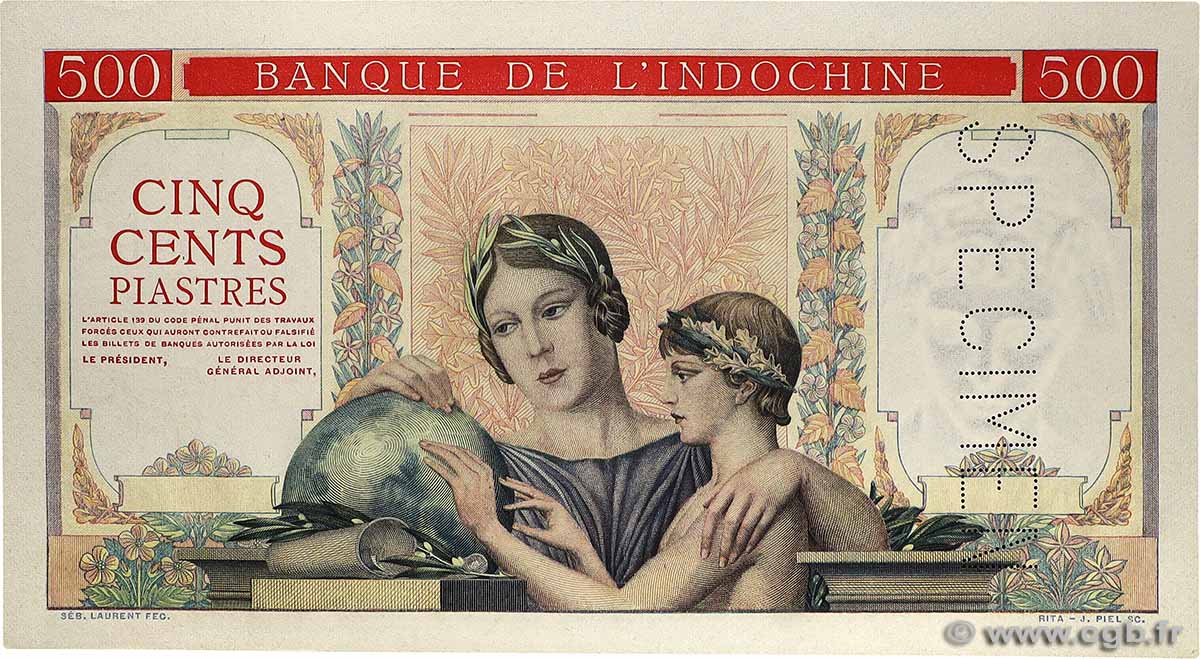 500 Piastres Épreuve FRANZÖSISCHE-INDOCHINA  1951 P.083s fST+