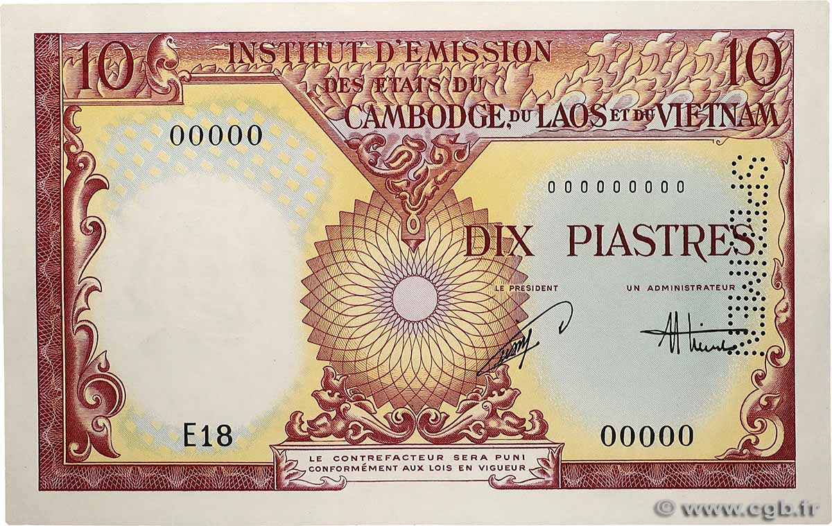 10 Piastres - 10 Dong Spécimen FRENCH INDOCHINA  1953 P.107s UNC-