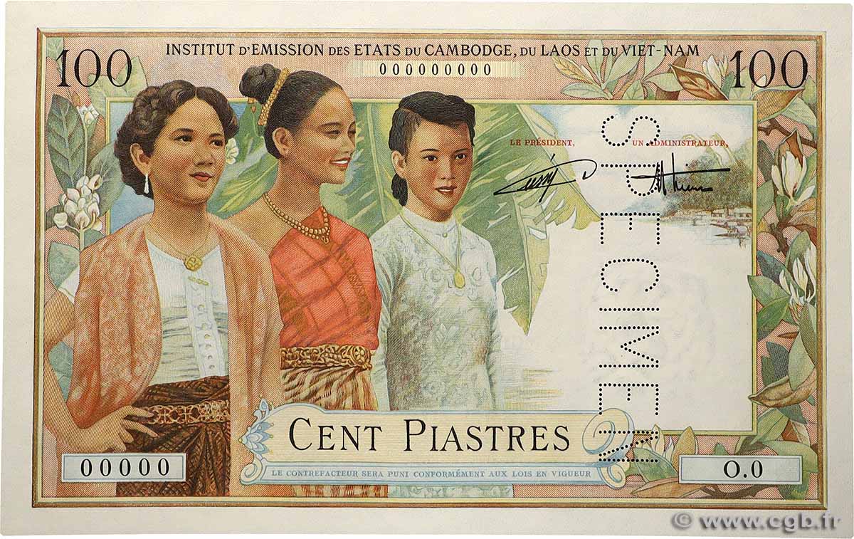100 Piastres - 100 Dong Spécimen FRENCH INDOCHINA  1954 P.108s UNC-