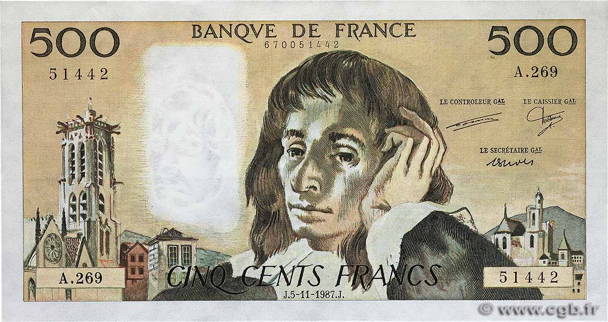 500 Francs PASCAL FRANKREICH  1987 F.71.37a fVZ