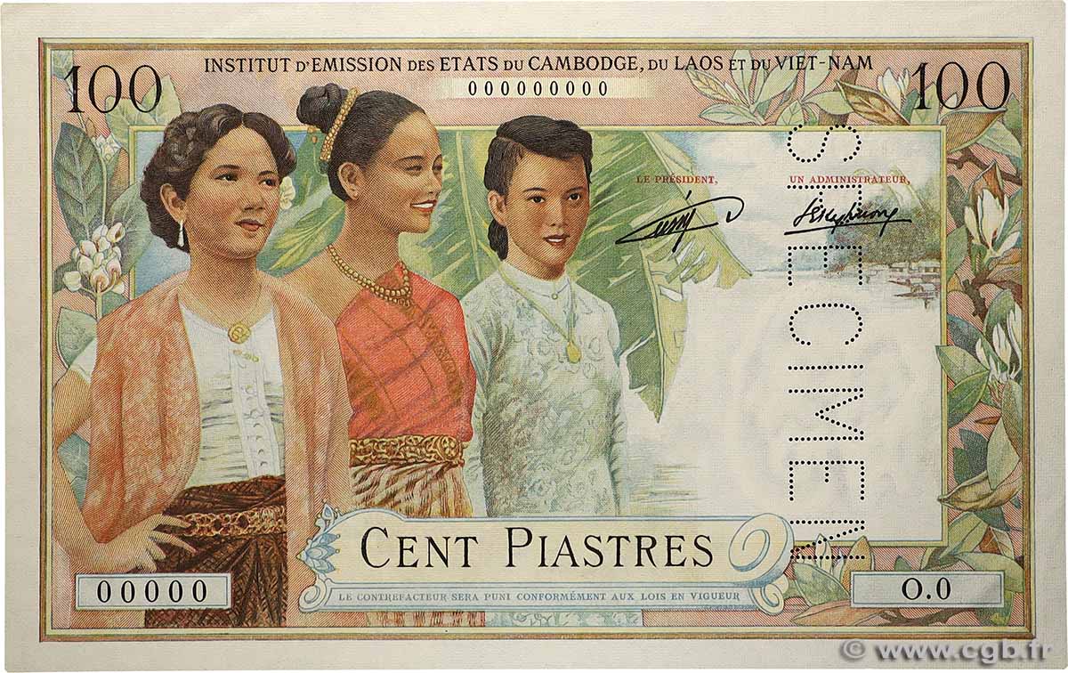 100 Piastres - 100 Kip Spécimen FRENCH INDOCHINA  1954 P.103s AU+