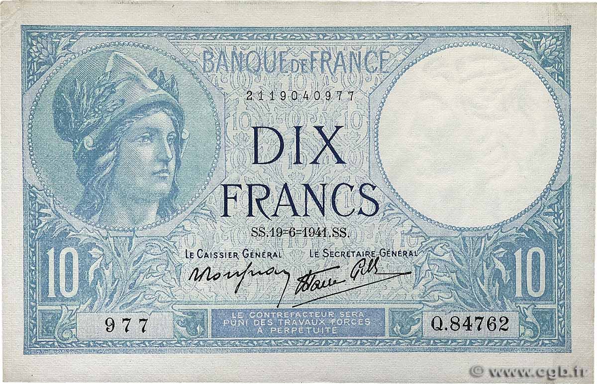 10 Francs MINERVE modifié FRANCE  1941 F.07.29 AU-