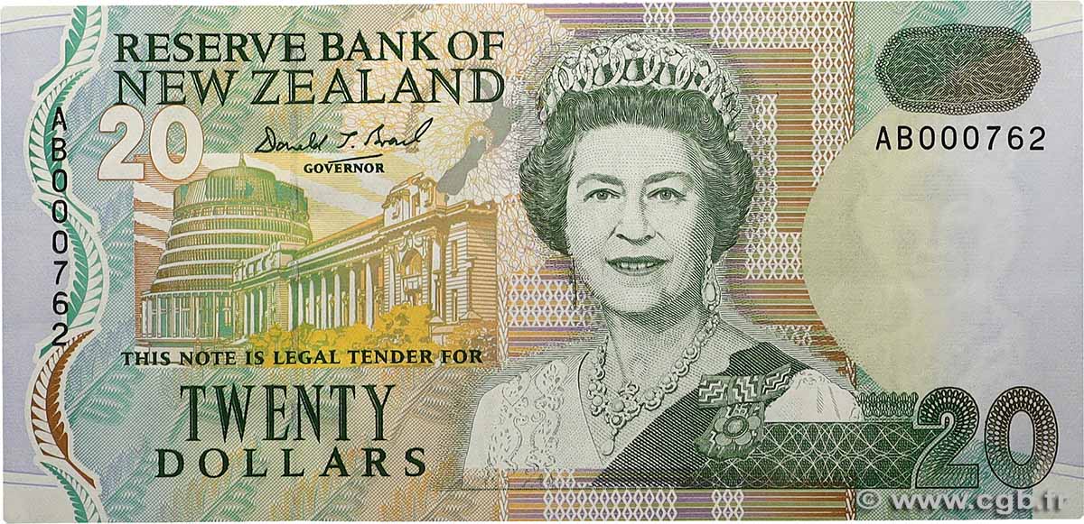 20 Dollars Petit numéro NEW ZEALAND  1992 P.179a AU