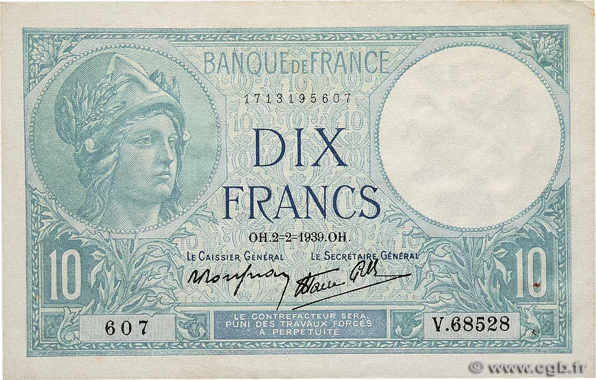 10 Francs MINERVE modifié FRANCE  1939 F.07.01 XF
