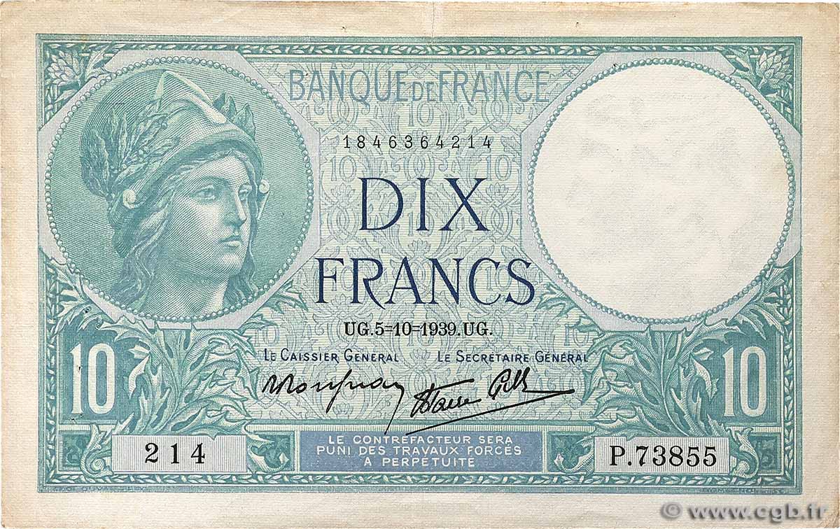 10 Francs MINERVE modifié FRANKREICH  1939 F.07.10 fSS