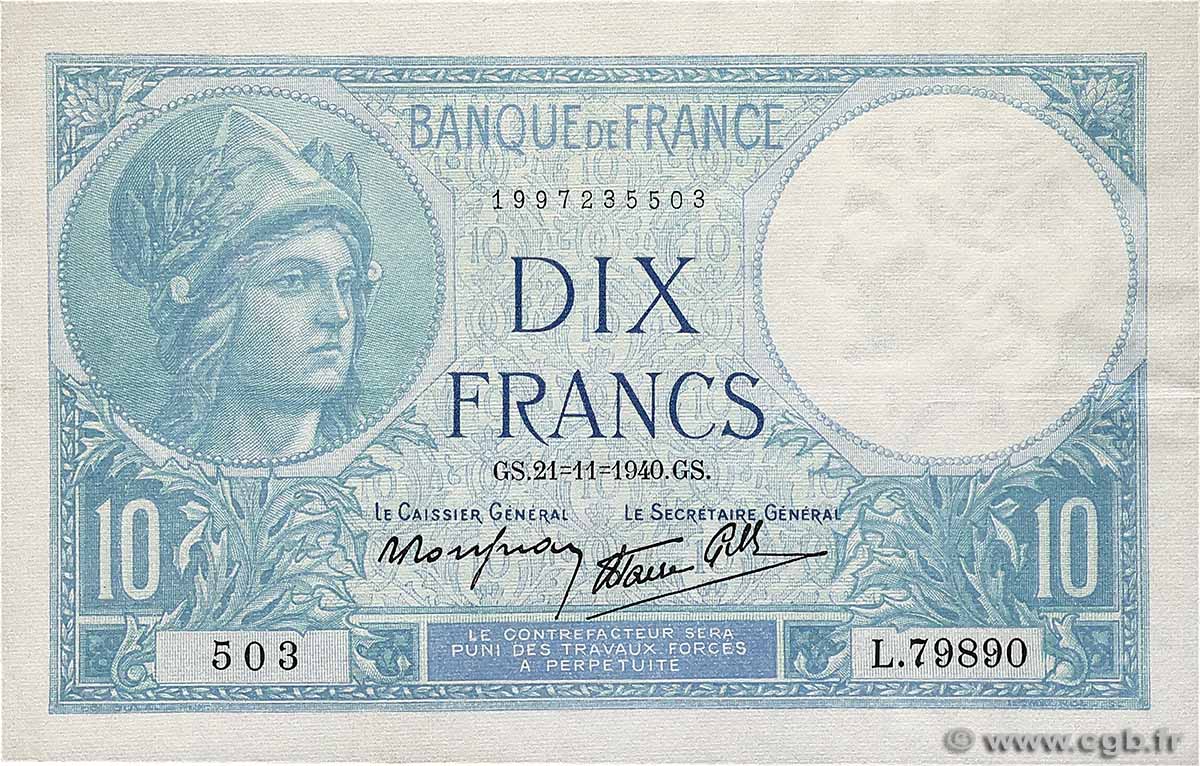 10 Francs MINERVE modifié FRANKREICH  1940 F.07.21 SS