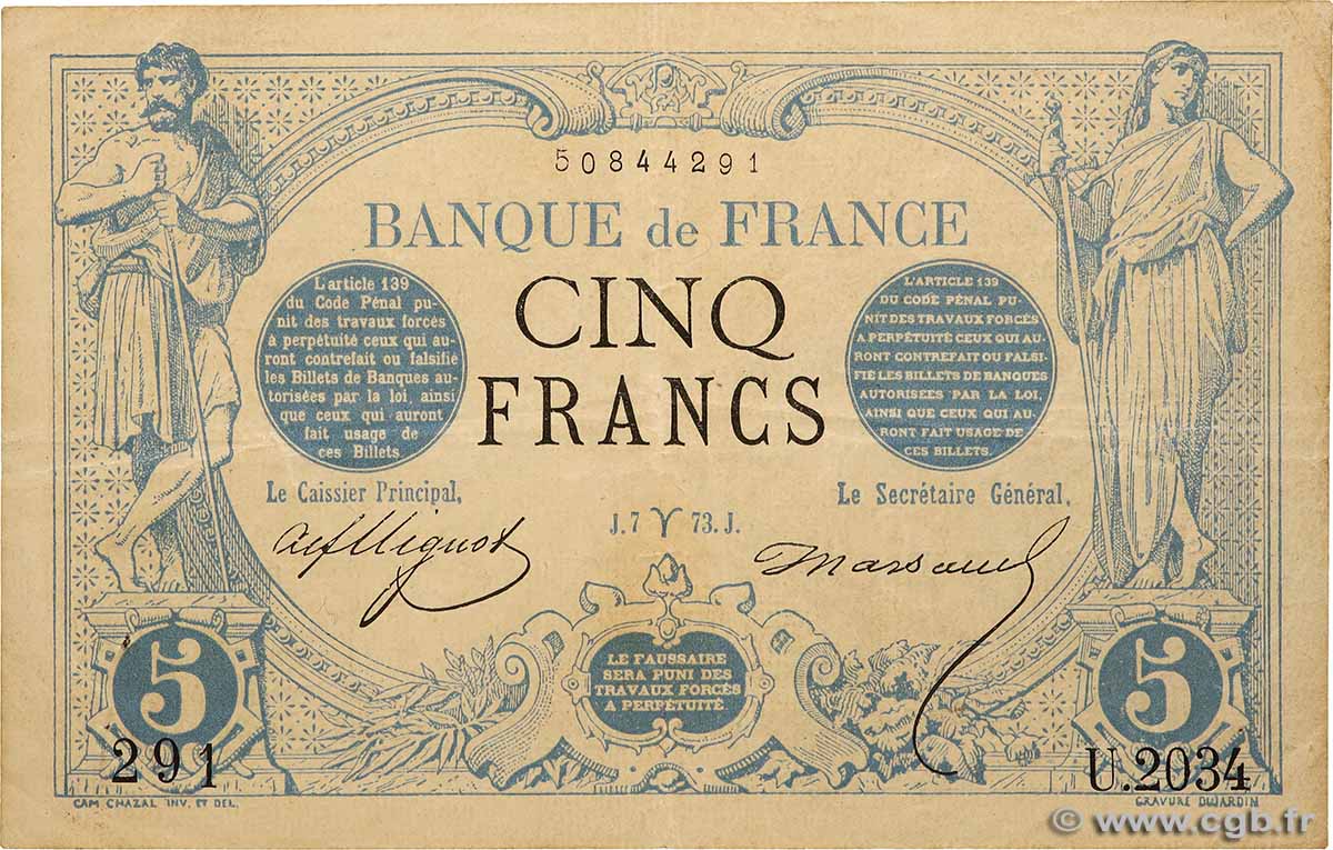 5 Francs NOIR FRANKREICH  1873 F.01.16 fSS
