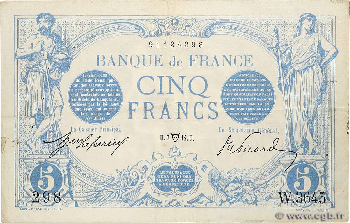 5 Francs BLEU FRANCE  1914 F.02.22 TTB+