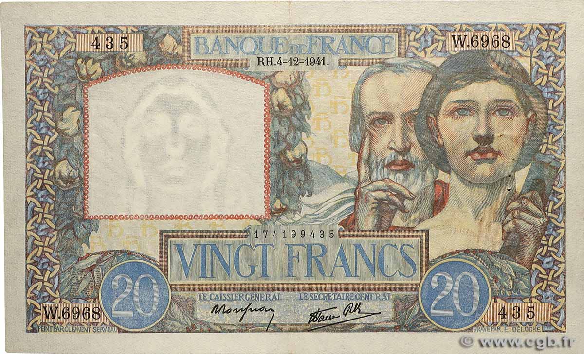 20 Francs TRAVAIL ET SCIENCE FRANKREICH  1941 F.12.20 fVZ