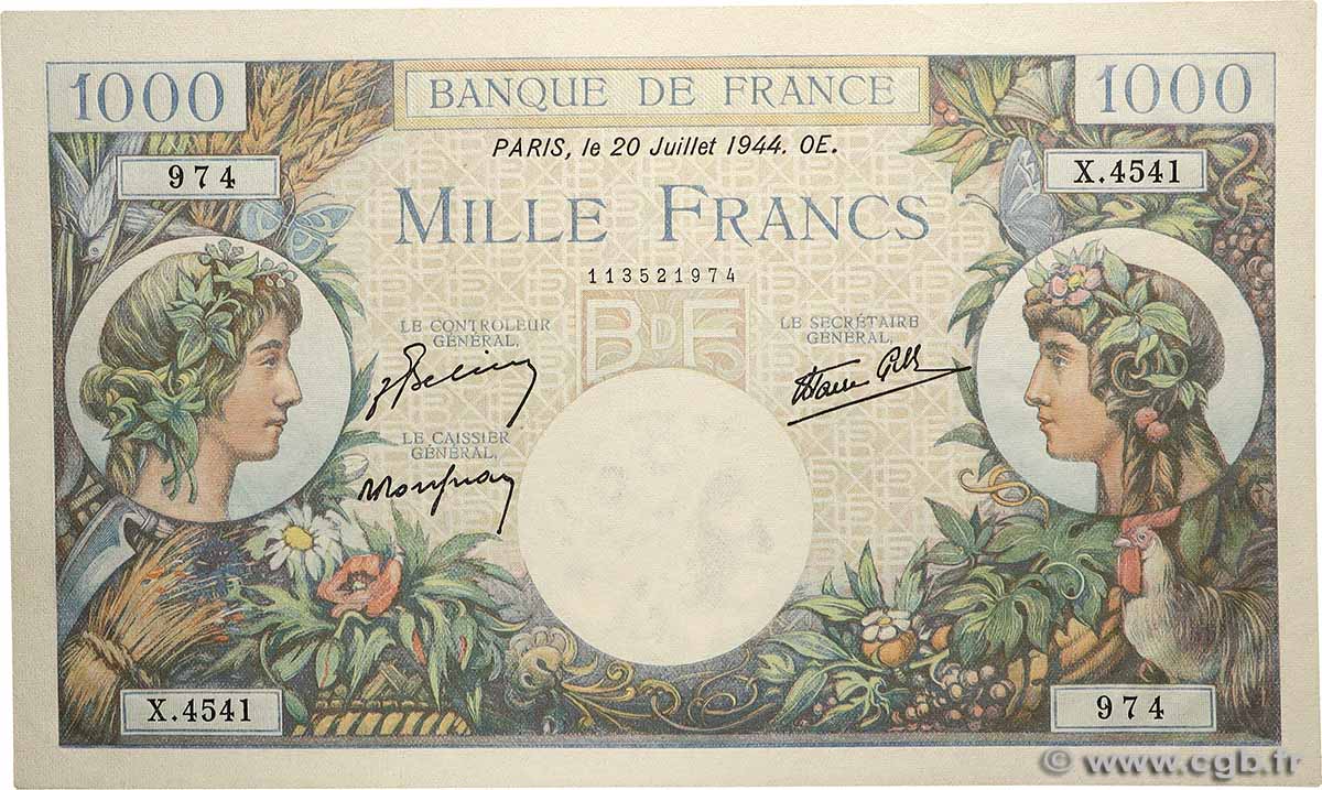 1000 Francs COMMERCE ET INDUSTRIE FRANKREICH  1944 F.39.12 fST+