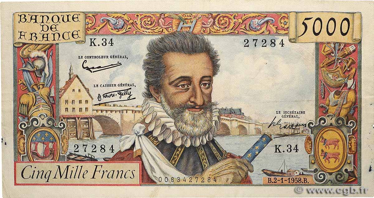 5000 Francs HENRI IV FRANCE  1958 F.49.05 F
