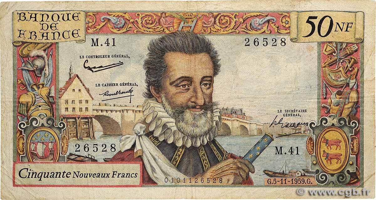 50 Nouveaux Francs HENRI IV FRANCE  1959 F.58.04 B