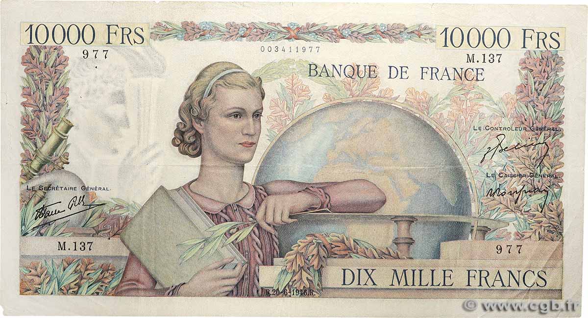 10000 Francs GÉNIE FRANÇAIS FRANCE  1946 F.50.06 TB