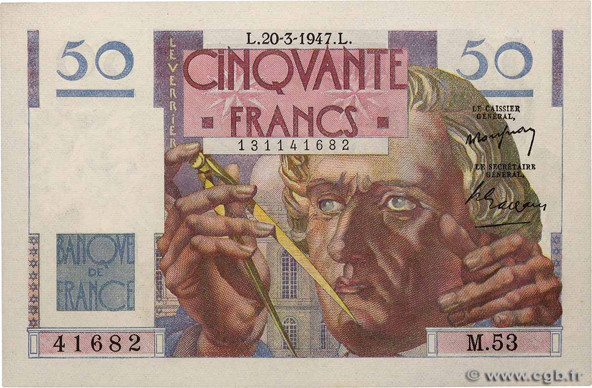 50 Francs LE VERRIER FRANCE  1947 F.20.07 pr.NEUF
