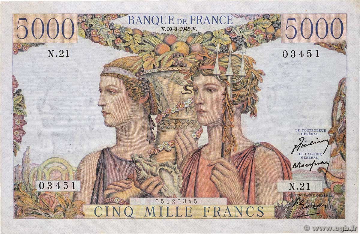 5000 Francs TERRE ET MER FRANCE  1949 F.48.01 SUP