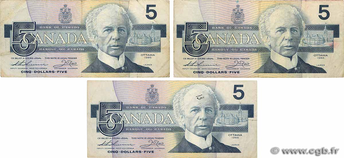 5 Dollars Lot KANADA  1986 P.095b S