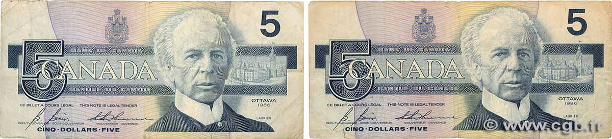 5 Dollars Lot KANADA  1986 P.095c S