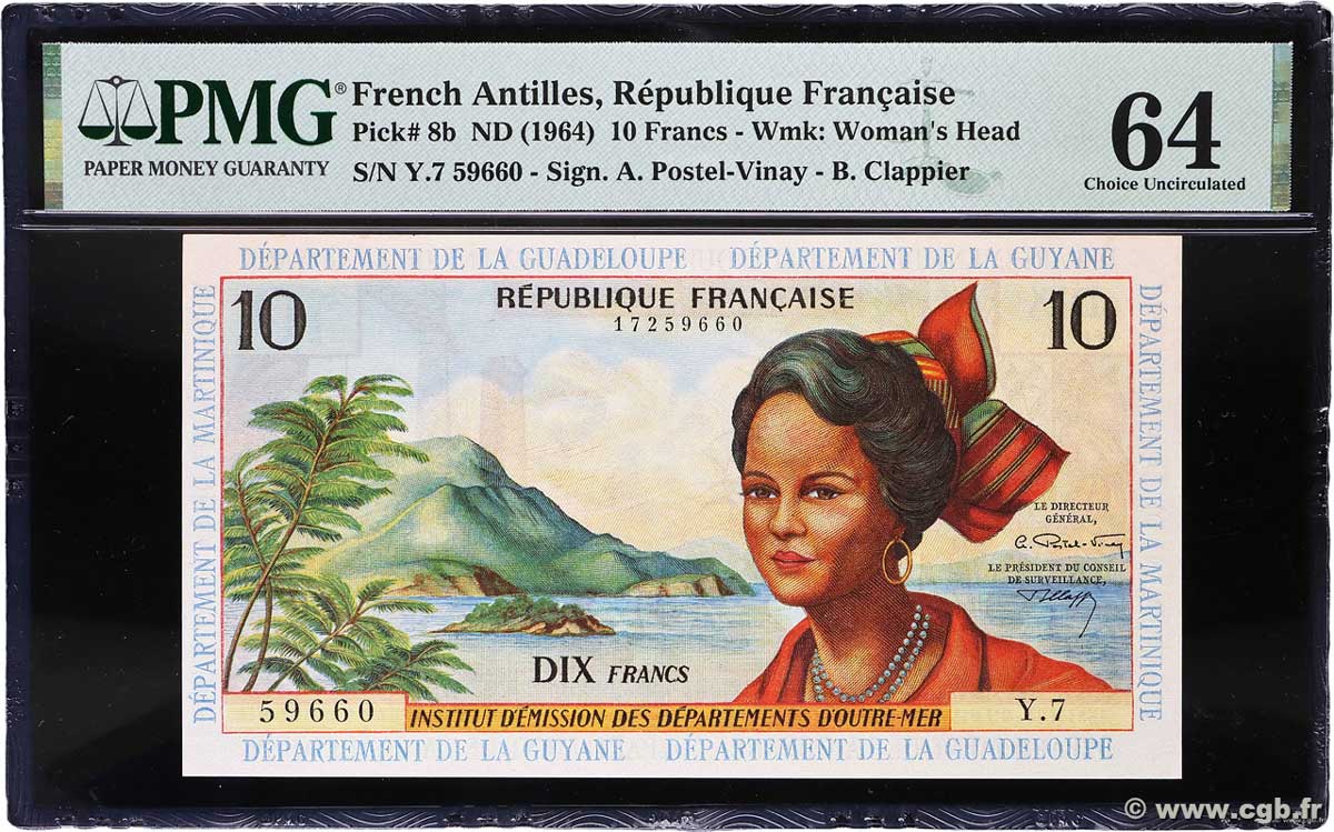 10 Francs FRENCH ANTILLES  1964 P.08b q.FDC