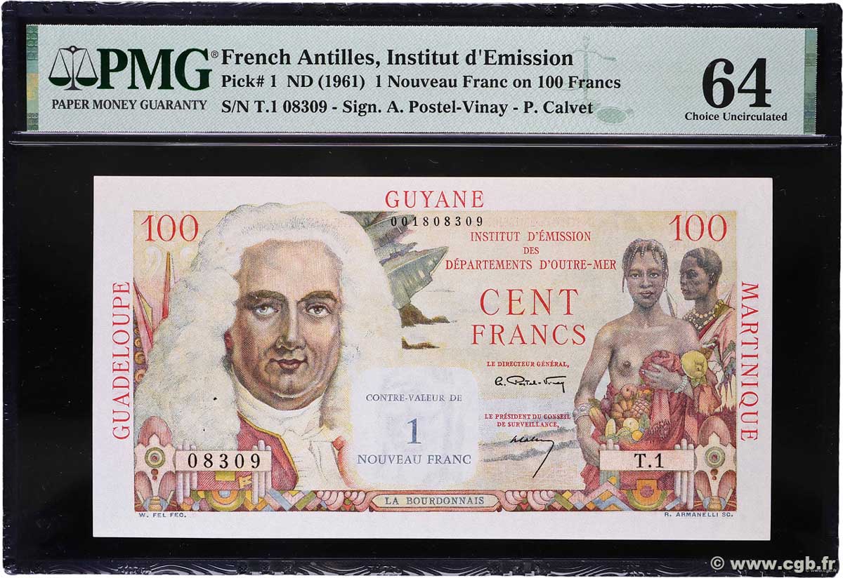 1 NF sur 100 Francs La Bourdonnais FRENCH ANTILLES  1960 P.01 q.FDC