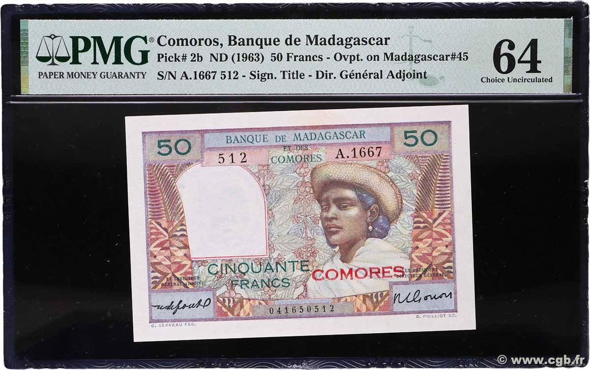 50 Francs COMORE  1963 P.02b1 q.FDC
