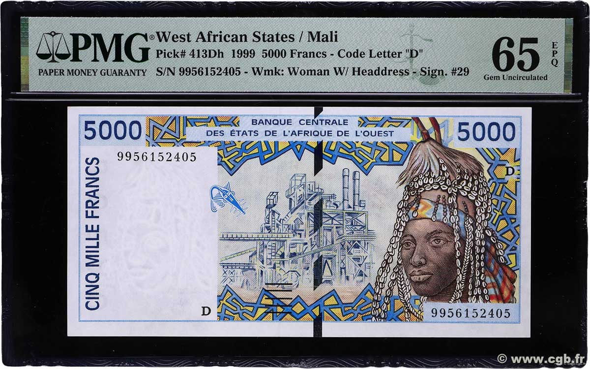 5000 Francs WEST AFRICAN STATES  1999 P.413Dh UNC