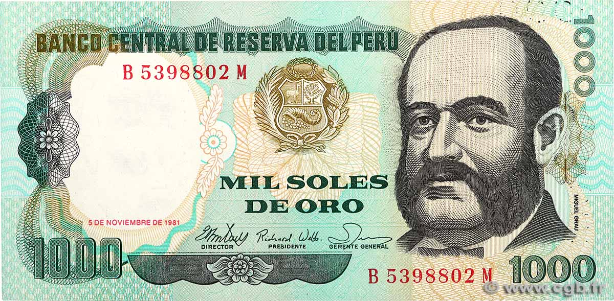 1000 Soles de Oro PERU  1981 P.122a fST+