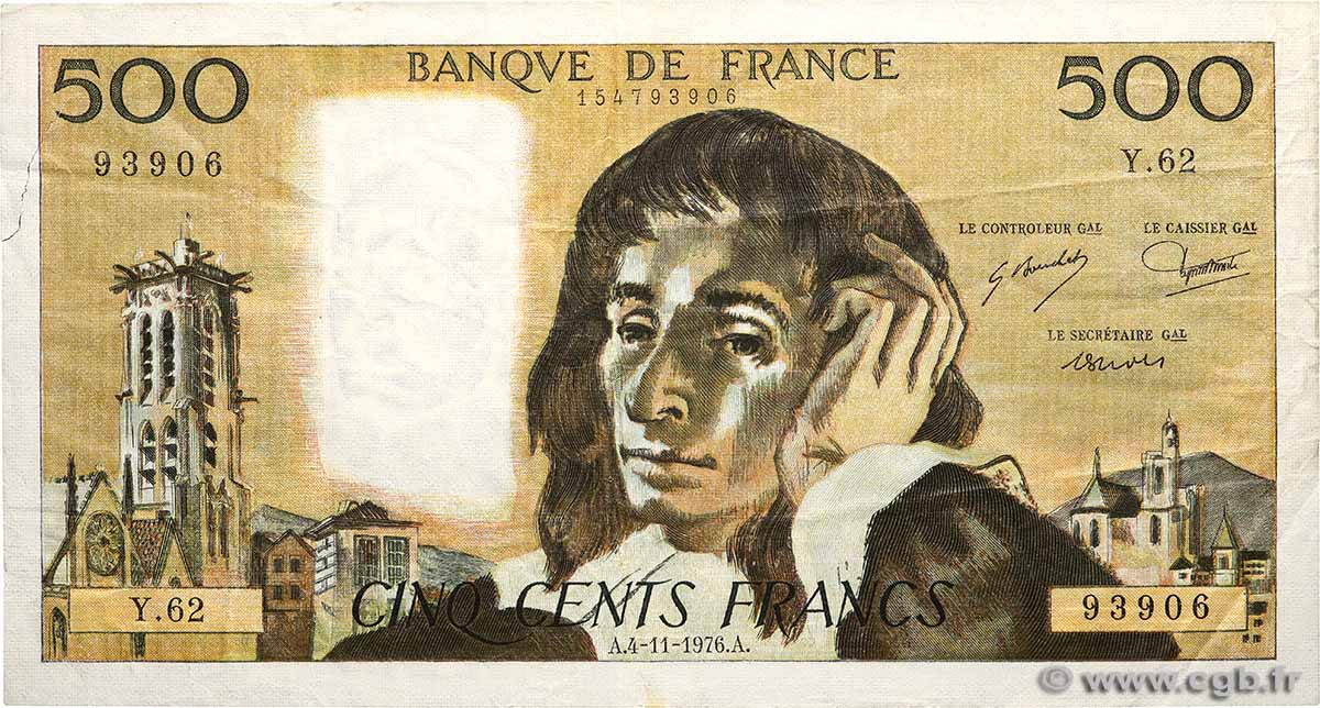500 Francs PASCAL FRANKREICH  1976 F.71.15a fSS